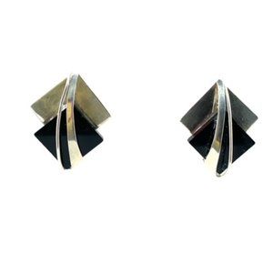 Sterling Silver Modernist Onyx Earrings 1"